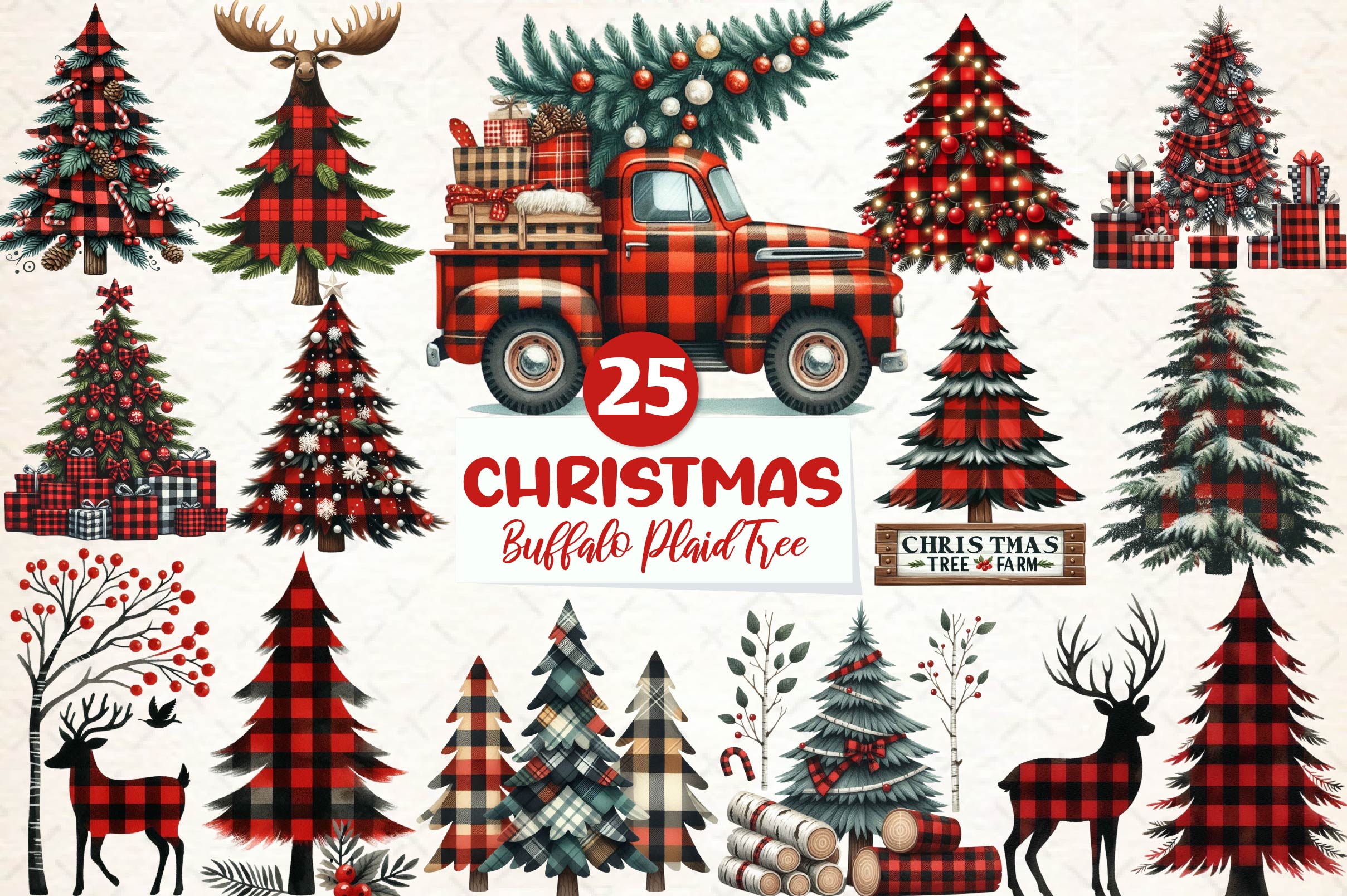Buffalo Plaid Christmas Tree Clipart Bundle - CraftNest - Digital Crafting and Art