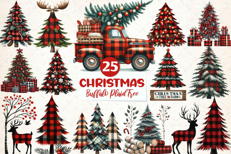 Buffalo Plaid Christmas Tree Clipart Bundle - CraftNest - Digital Crafting and Art