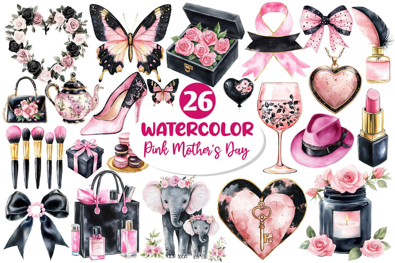 Black And Pink Mothers Day Clipart Bundle - CraftNest - Digital Crafting and Art