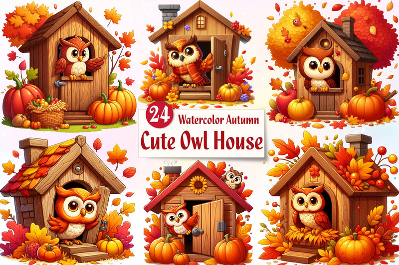 Autumn Owl House Clipart Bundle - CraftNest - Digital Crafting and Art