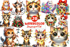 Surprised Cat Christmas Lights Clipart Bundle - CraftNest - Digital Crafting and Art