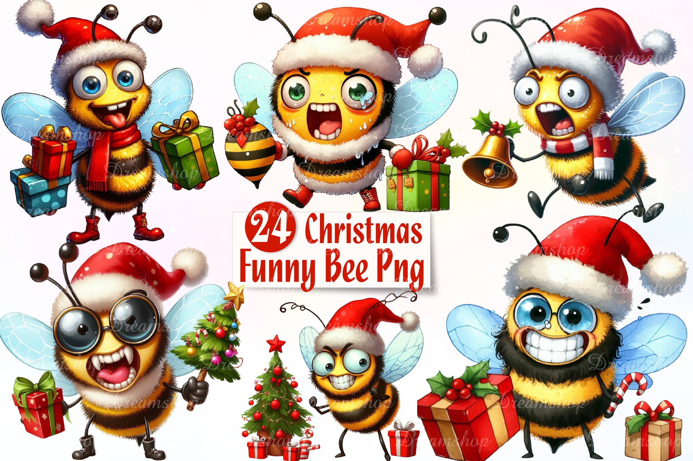 Christmas Funny Bee Clipart Bundle - CraftNest - Digital Crafting and Art