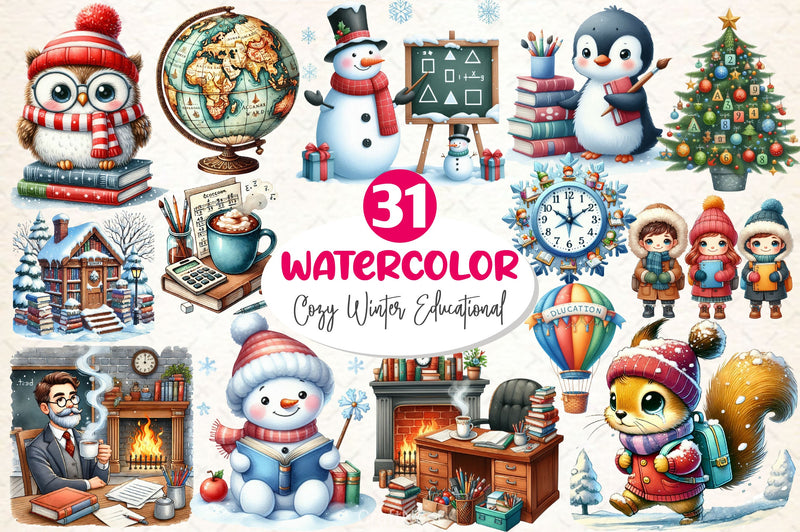 Cozy Winter Educational Clipart Bundle 2 - CraftNest - Digital Crafting and Art