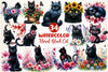 Floral Black Cat Clipart Bundle