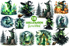 Green Witch Halloween Clipart Bundle - CraftNest - Digital Crafting and Art