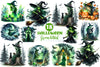 Green Witch Halloween Clipart Bundle