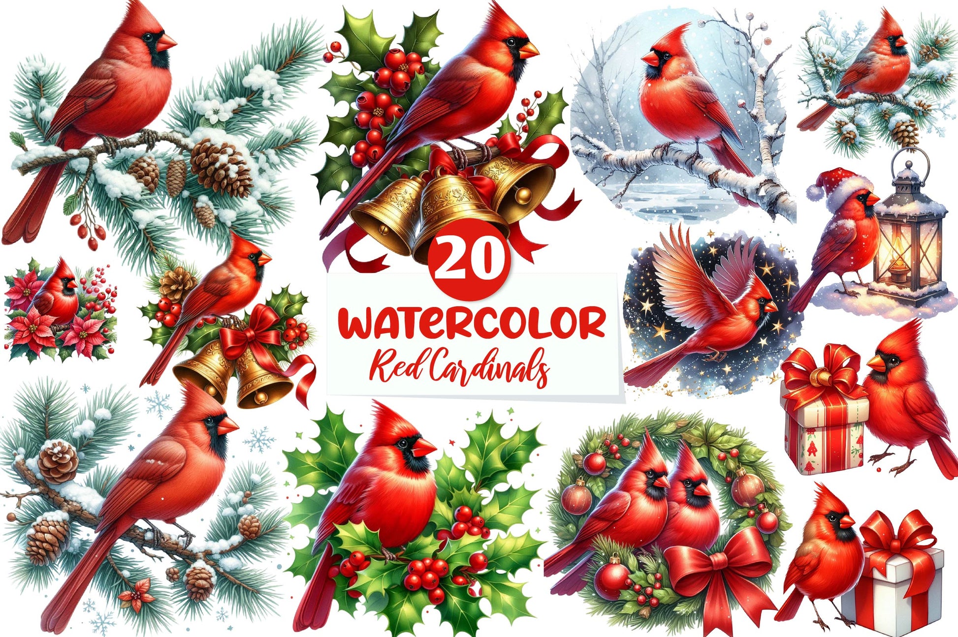 Red Cardinals Christmas Clipart Bundle - CraftNest - Digital Crafting and Art