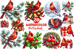 Red Cardinals Christmas Clipart Bundle - CraftNest - Digital Crafting and Art
