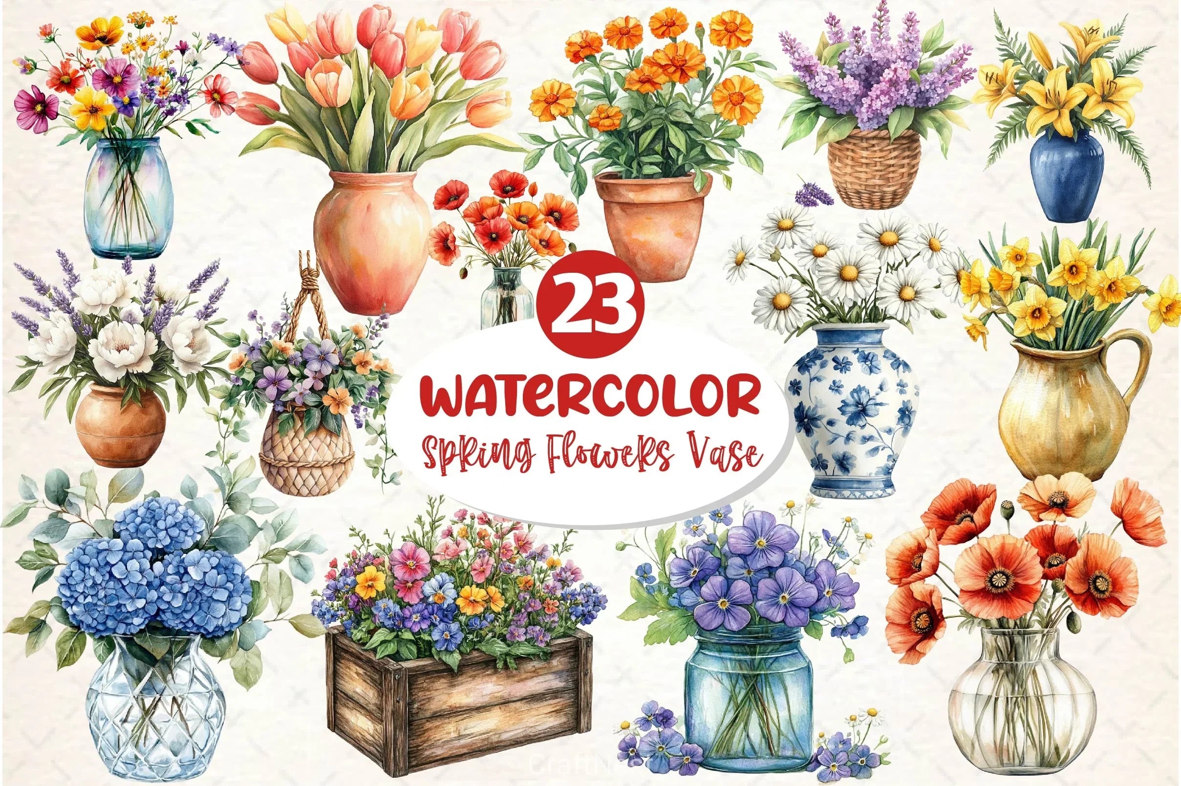 Spring Flowers Vase Clipart Bundle - CraftNest - Digital Crafting and Art