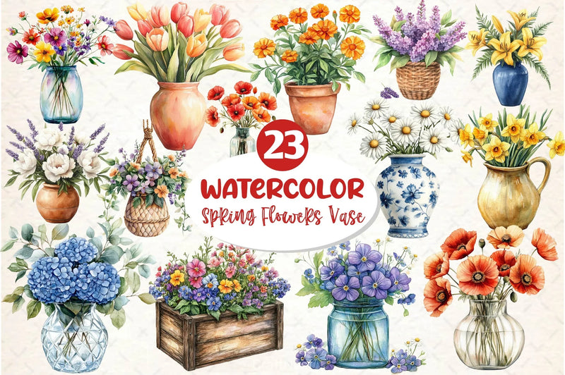 Spring Flowers Vase Clipart Bundle - CraftNest - Digital Crafting and Art