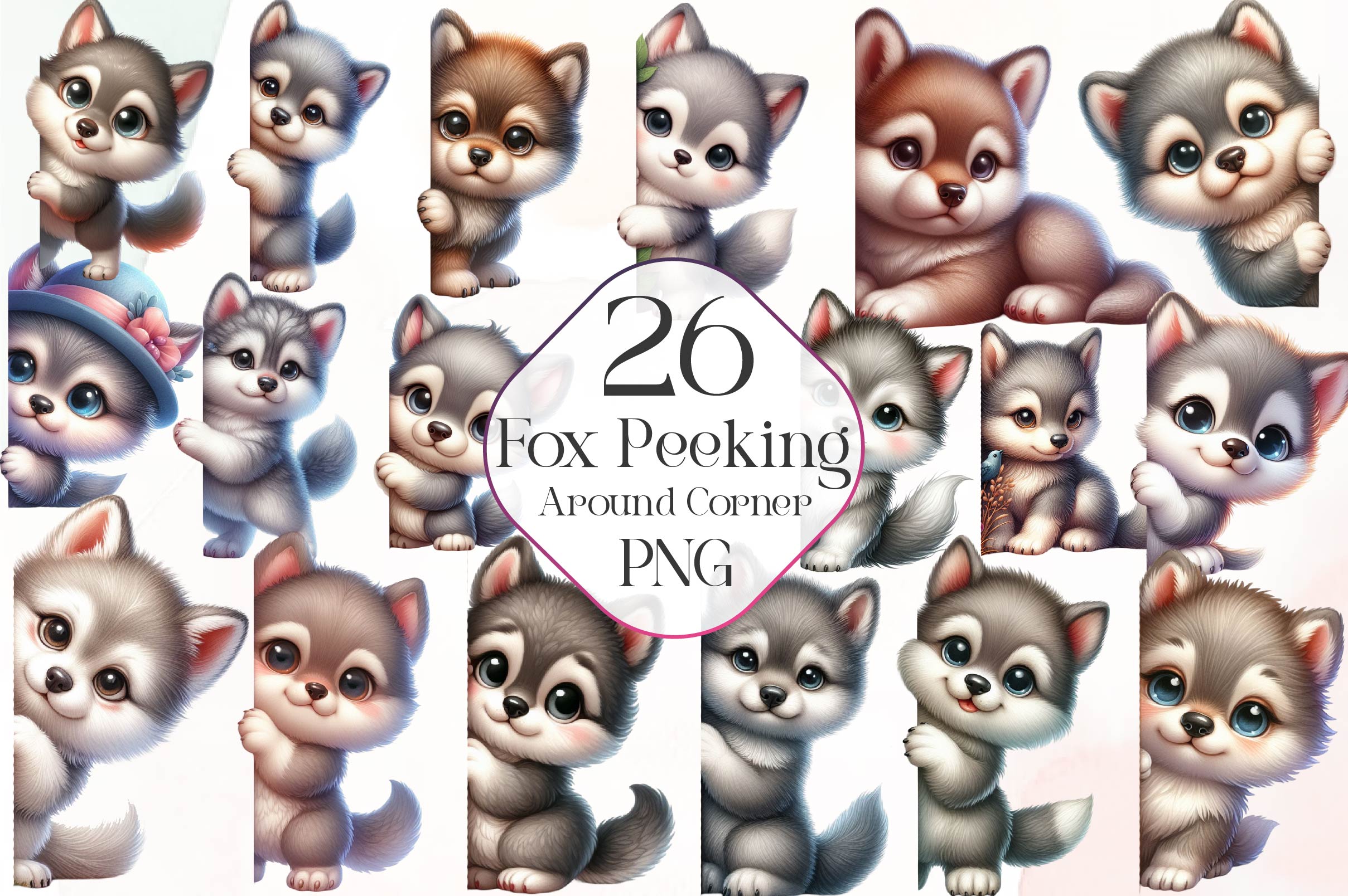 Fox Peeking Around Corner Clipart Bundle - CraftNest - Digital Crafting and Art
