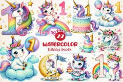 Unicorn First Birthday Party Clipart Bundle - CraftNest - Digital Crafting and Art