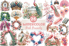 Pink Peacocks Garden Clipart Bundle - CraftNest - Digital Crafting and Art