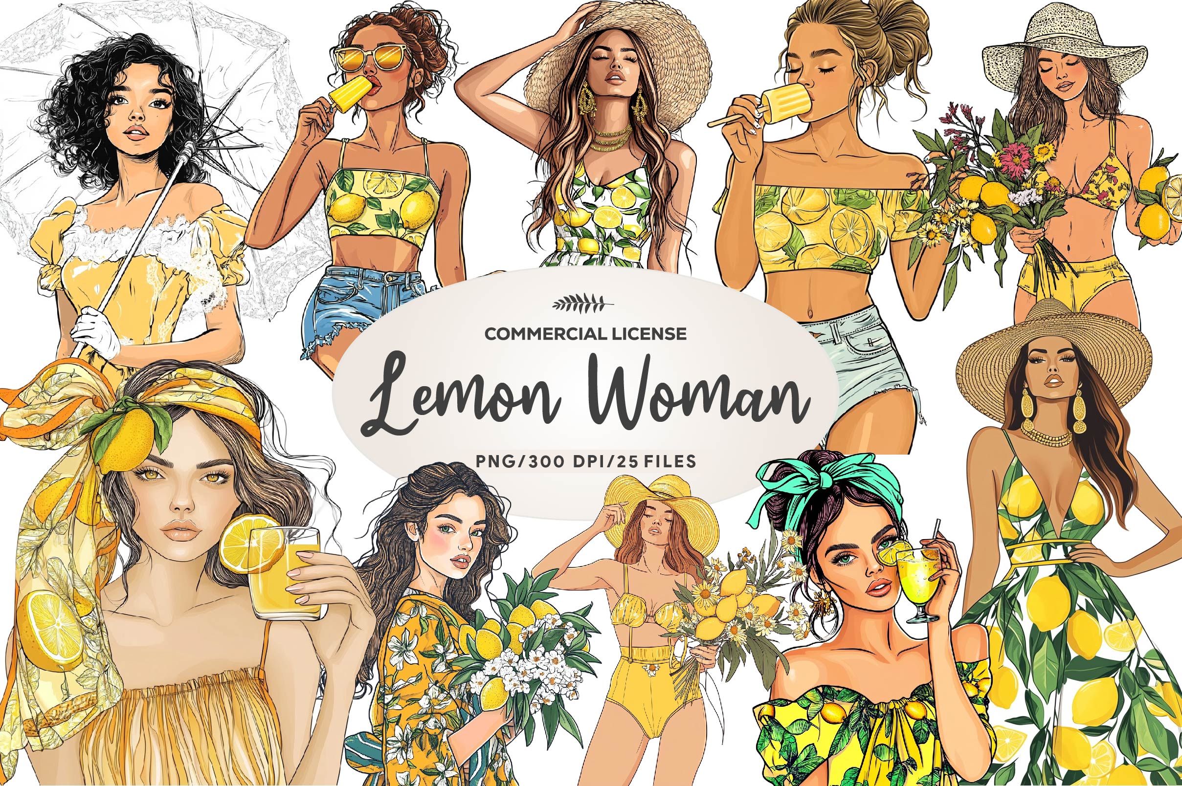 Summer Lemon Woman Clipart Bundle - CraftNest - Digital Crafting and Art