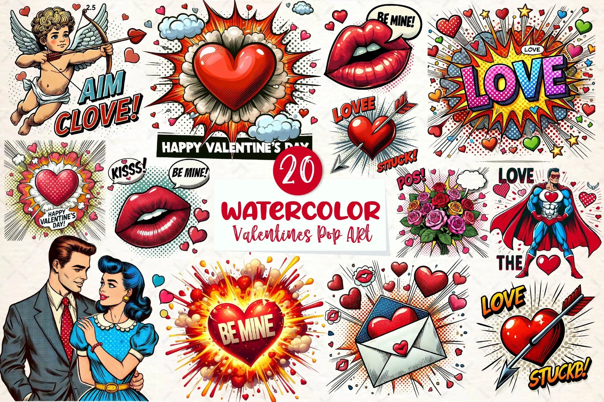 Pop Art Valentines Day Clipart Bundle - CraftNest - Digital Crafting and Art