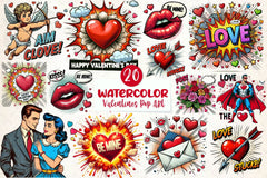 Pop Art Valentines Day Clipart Bundle - CraftNest - Digital Crafting and Art