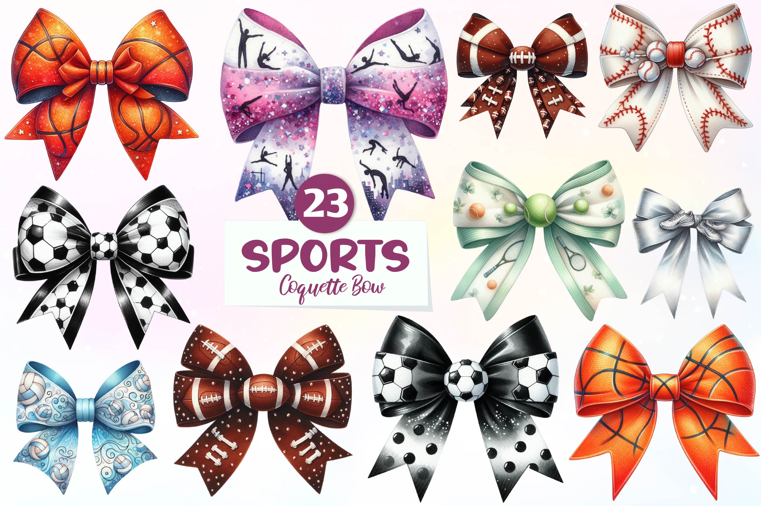 Sports Coquette Bow Sport Bows Clipart Bundle 1 - CraftNest - Digital Crafting and Art