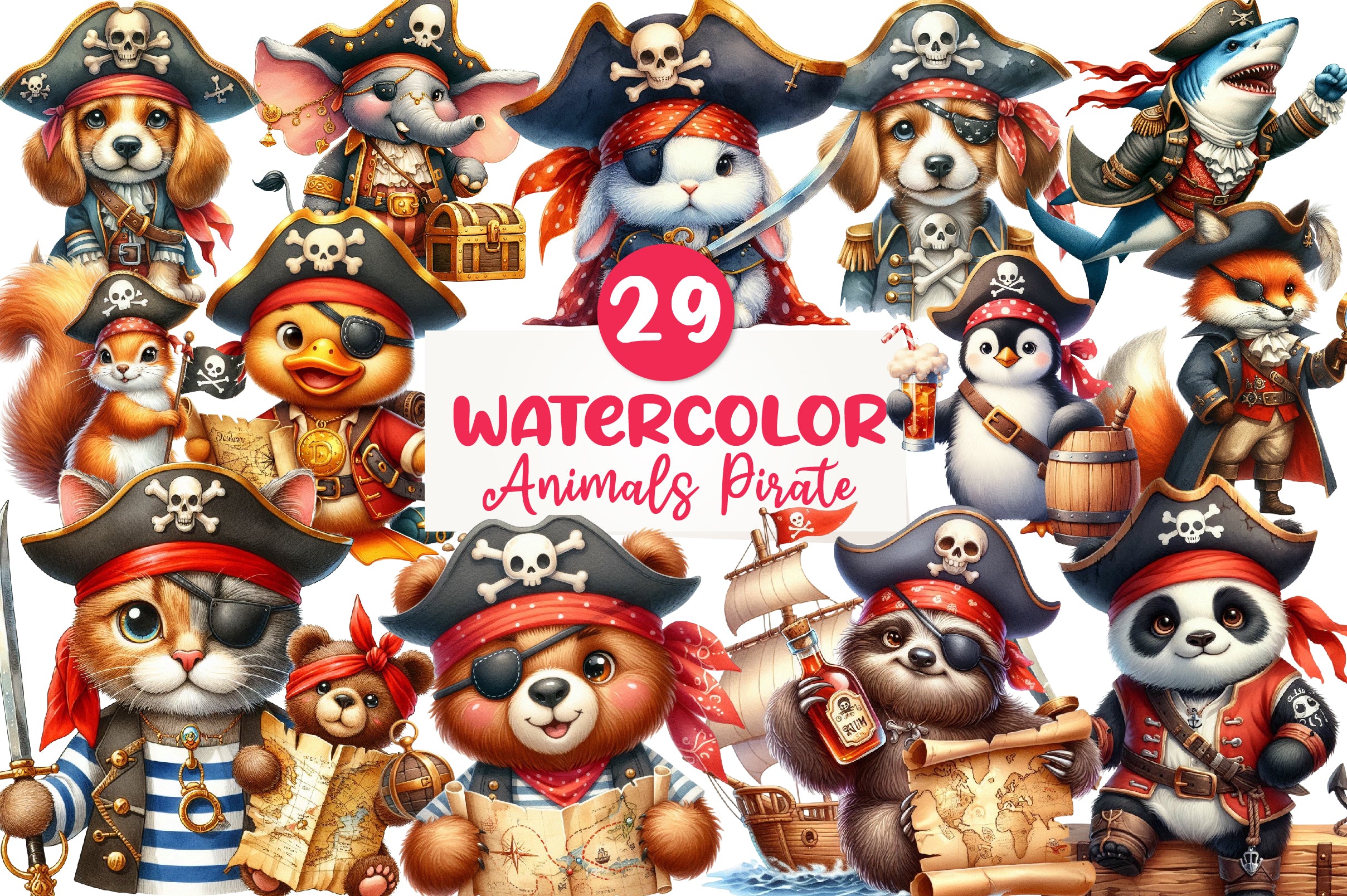 Animals Pirate Clipart Bundle - CraftNest - Digital Crafting and Art