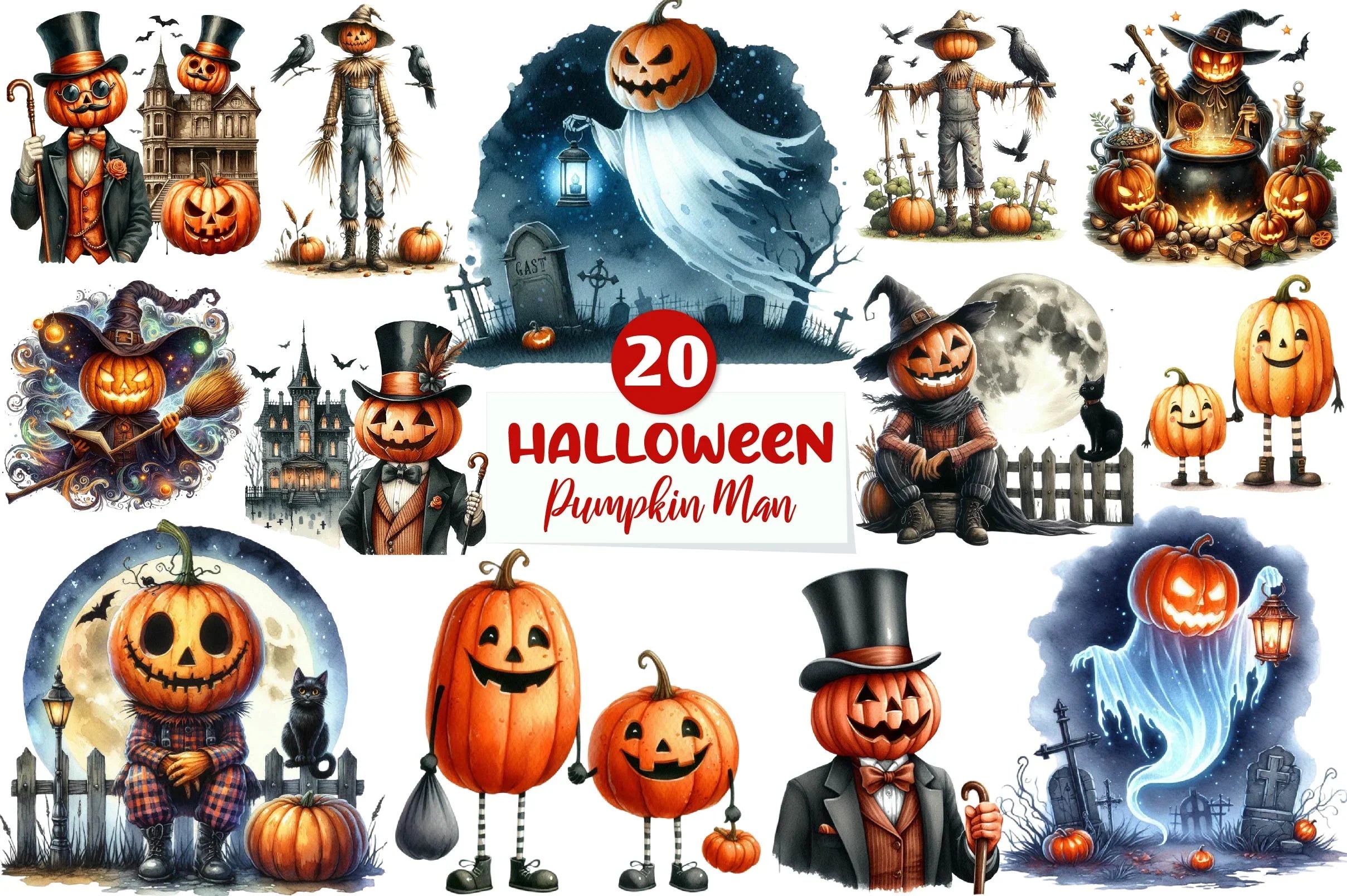 Halloween Pumpkin Man Clipart Bundle - CraftNest - Digital Crafting and Art