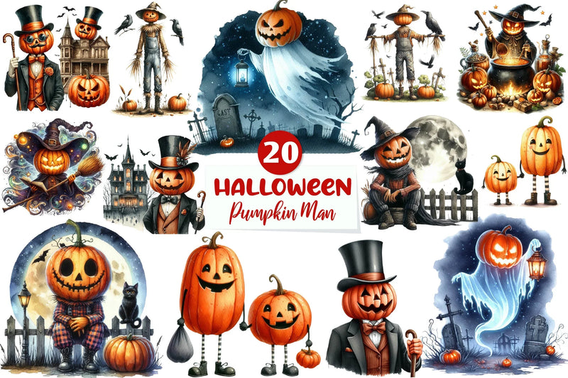 Halloween Pumpkin Man Clipart Bundle - CraftNest - Digital Crafting and Art
