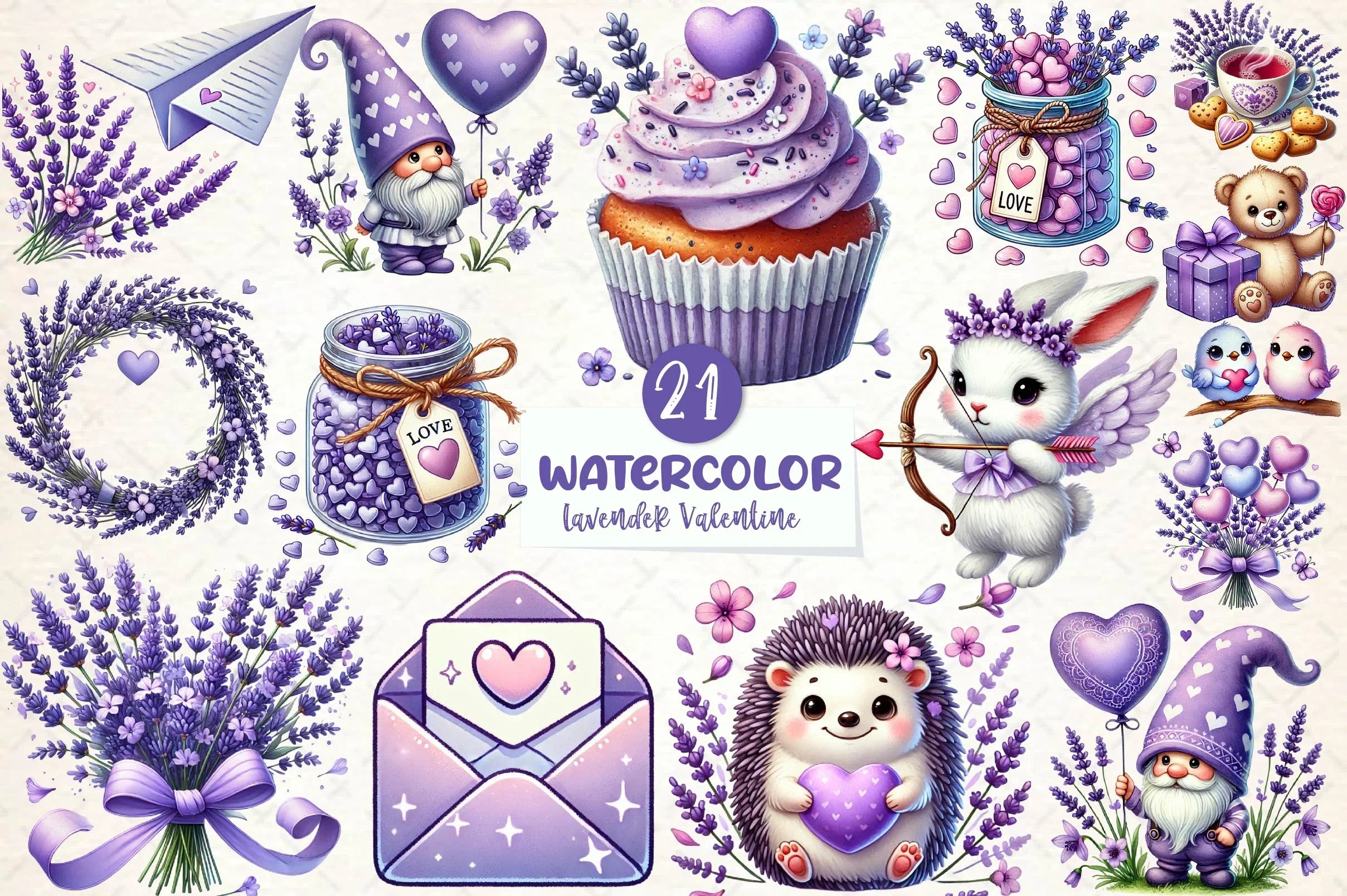 Lavender Valentine Clipart Bundle - CraftNest - Digital Crafting and Art