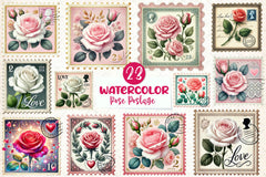 Valentine Rose Postage Stamp Clipart Bundle - CraftNest - Digital Crafting and Art
