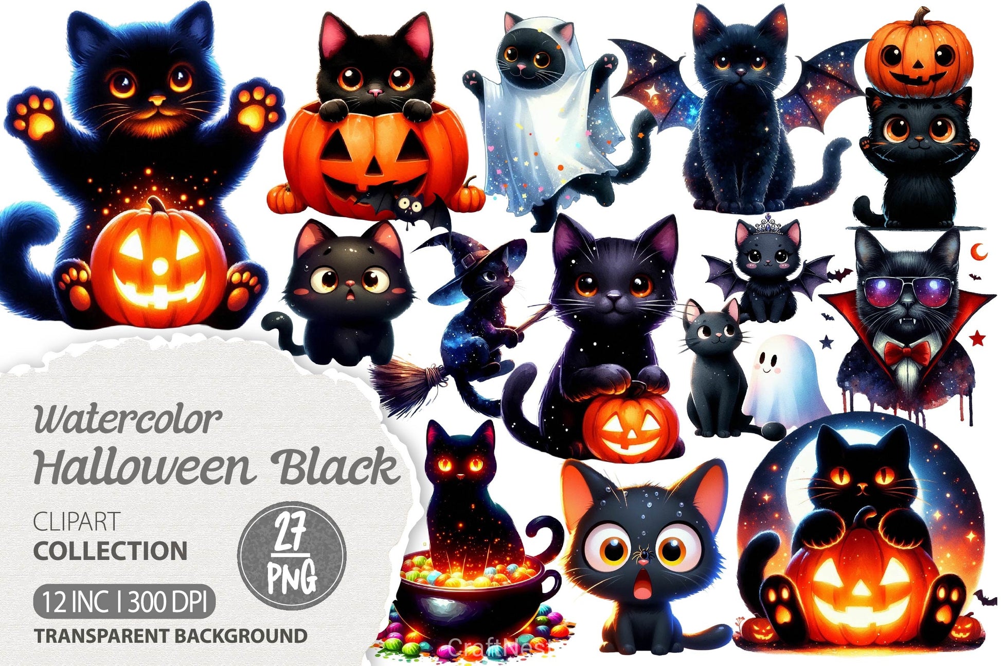 Halloween Black Cat Clipart Bundle 6 - CraftNest - Digital Crafting and Art