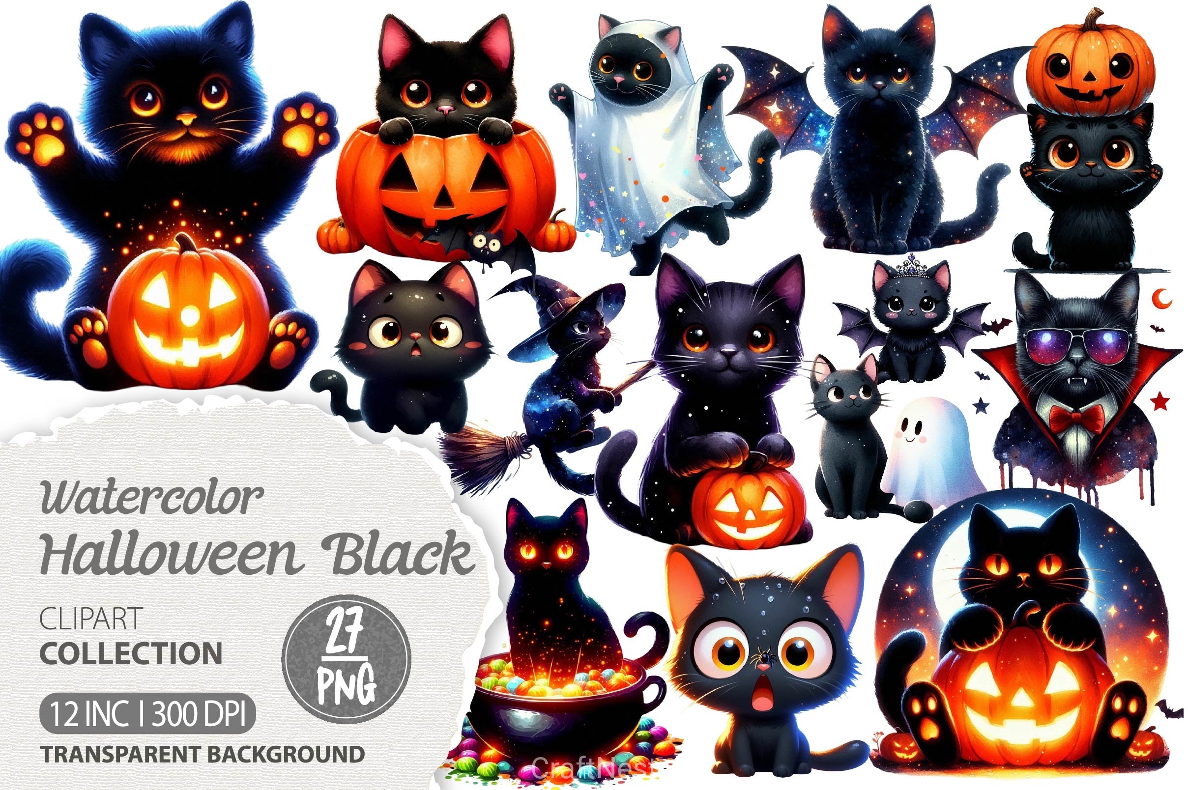 Halloween Black Cat Clipart Bundle 6 - CraftNest - Digital Crafting and Art