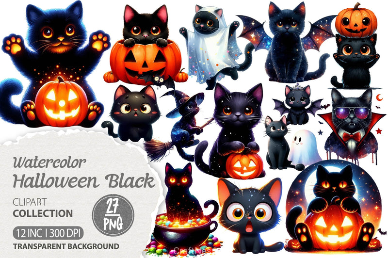 Halloween Black Cat Clipart Bundle 6 - CraftNest - Digital Crafting and Art
