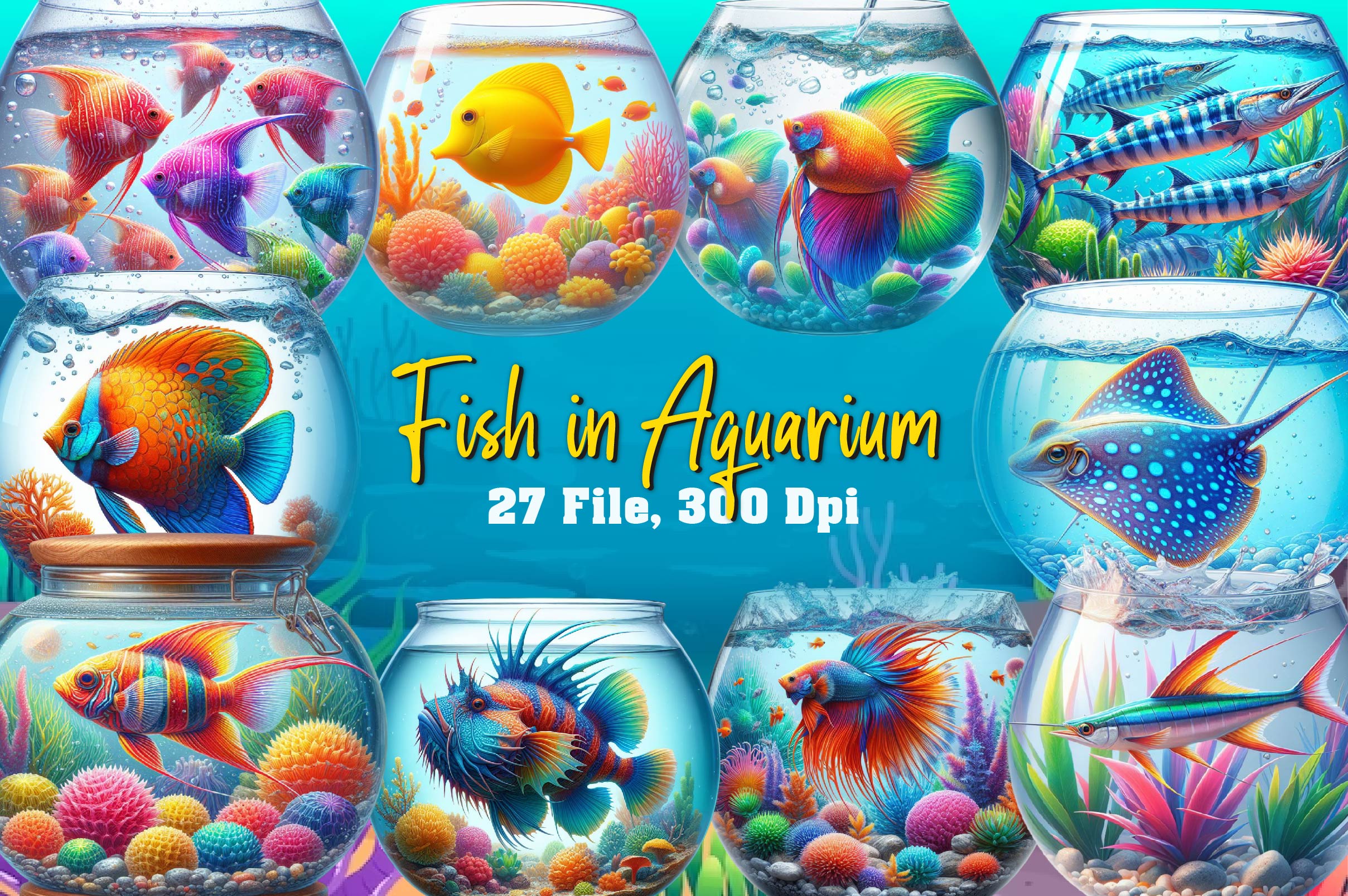 Sea Animals In Aquarium Clipart Bundle - CraftNest - Digital Crafting and Art
