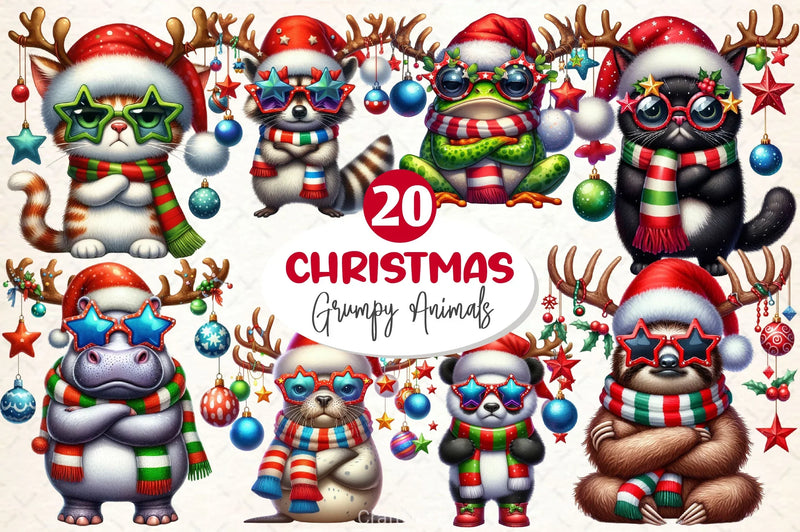 Grumpy Animals Christmas Clipart Bundle - CraftNest - Digital Crafting and Art