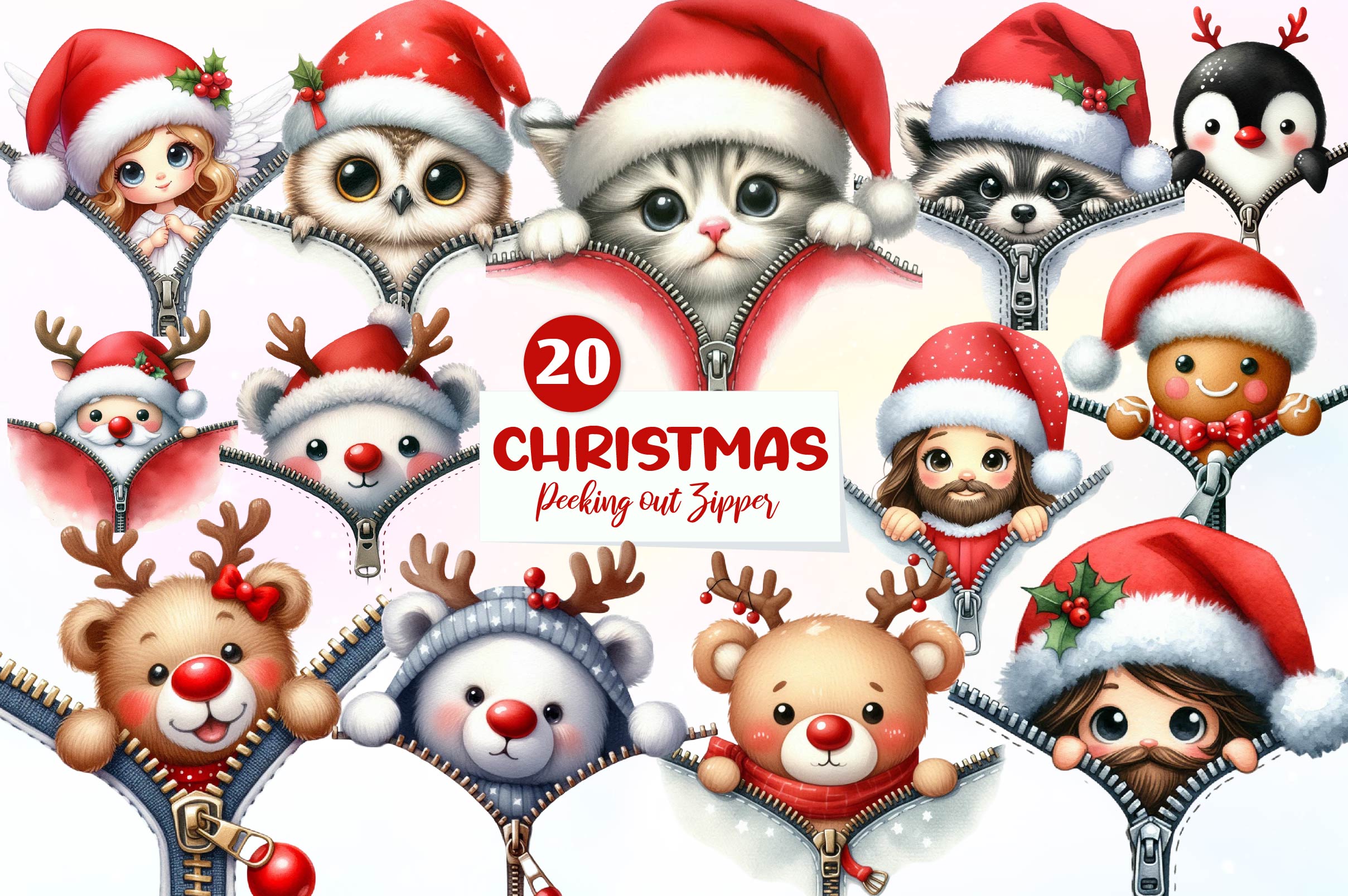 Christmas Peeking Out Zipper Clipart Bundle - CraftNest - Digital Crafting and Art
