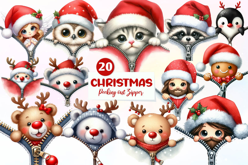 Christmas Peeking Out Zipper Clipart Bundle - CraftNest - Digital Crafting and Art