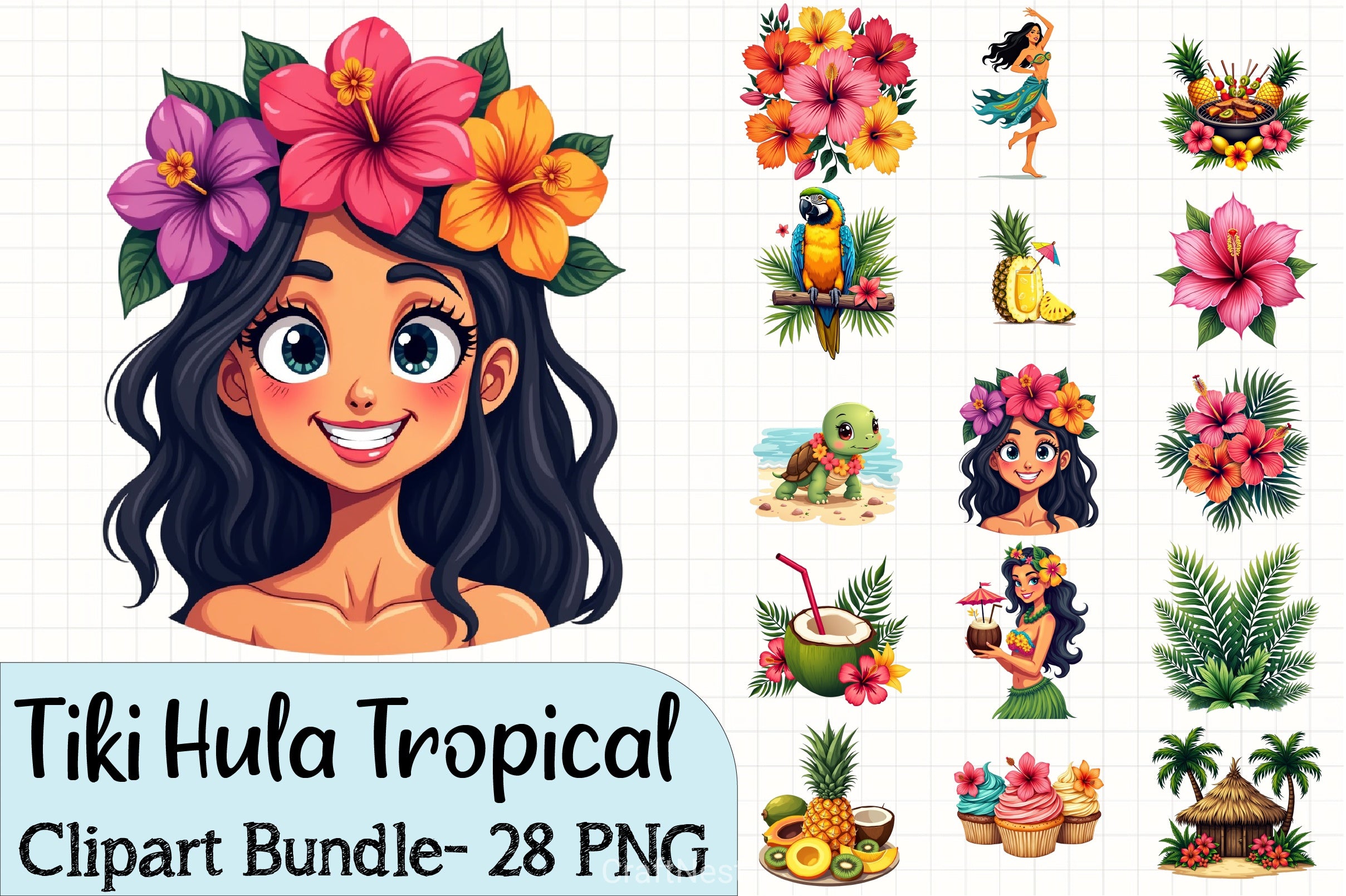 Tiki Hula Girl Luau Clipart Bundle - CraftNest - Digital Crafting and Art