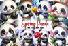 Spring Panda With Flowers Clipart Bundle