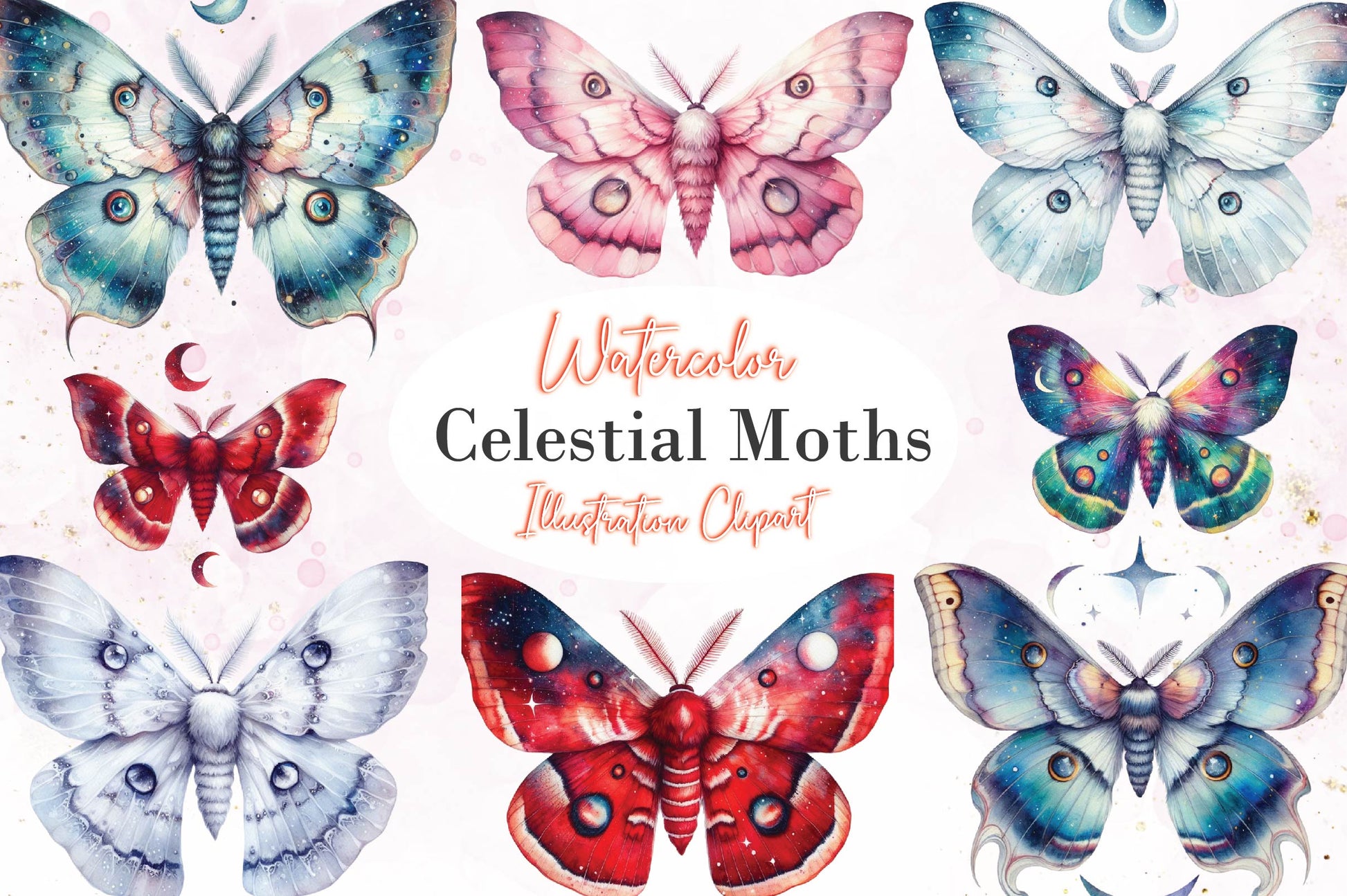 Celestial Moths Clipart Bundle - CraftNest - Digital Crafting and Art