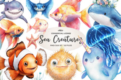 Adorable Sea Creatures Summer Clipart Bundle - CraftNest - Digital Crafting and Art