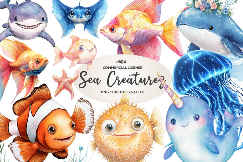 Adorable Sea Creatures Summer Clipart Bundle - CraftNest - Digital Crafting and Art