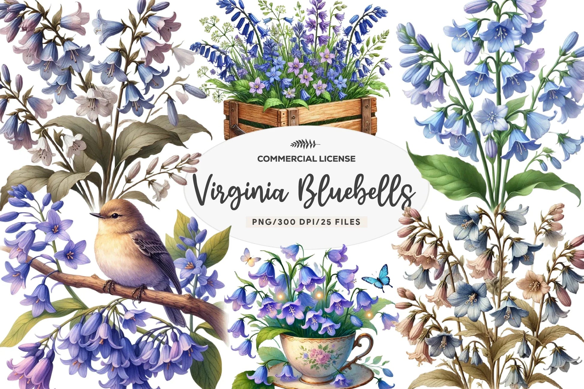 Spring Virginia Bluebells Flower Clipart Bundle - CraftNest - Digital Crafting and Art