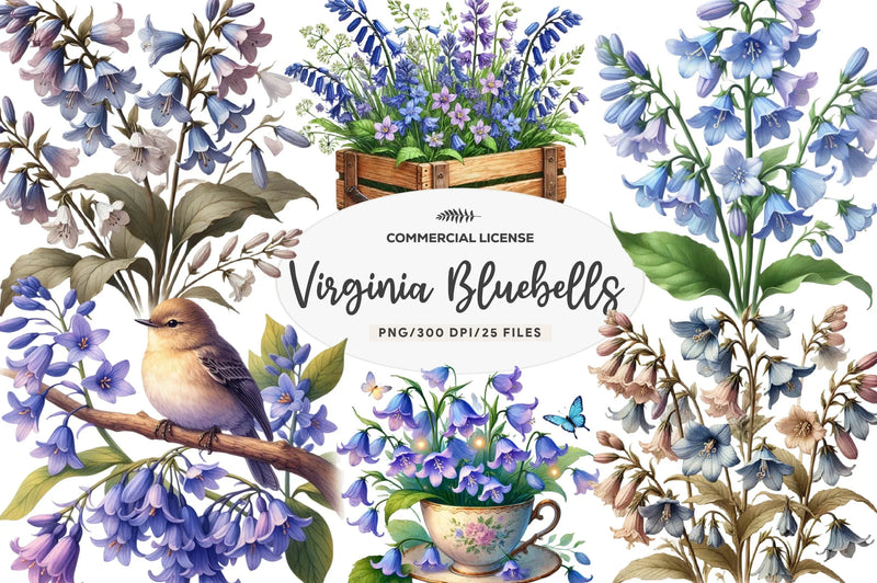 Spring Virginia Bluebells Flower Clipart Bundle - CraftNest - Digital Crafting and Art
