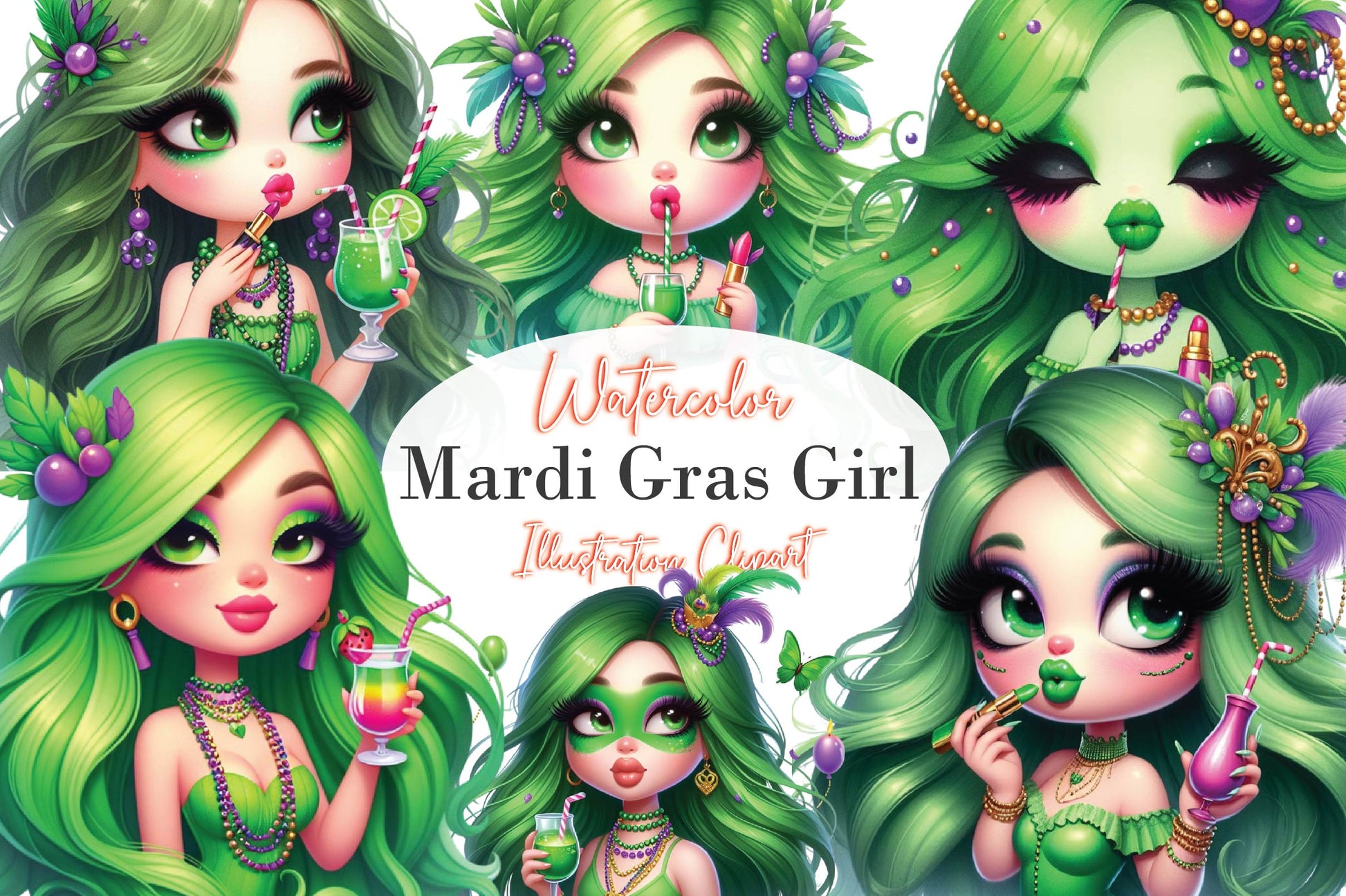 Mardi Gras Cute Girl Clipart Bundle 1 - CraftNest - Digital Crafting and Art
