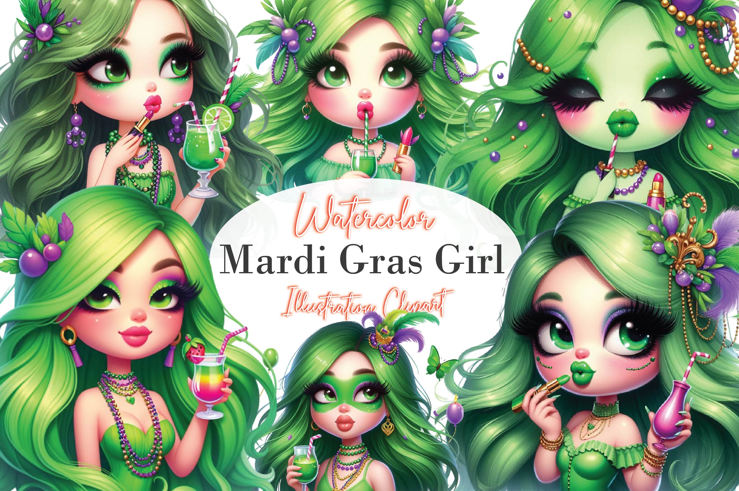 Mardi Gras Cute Girl Clipart Bundle 1 - CraftNest - Digital Crafting and Art