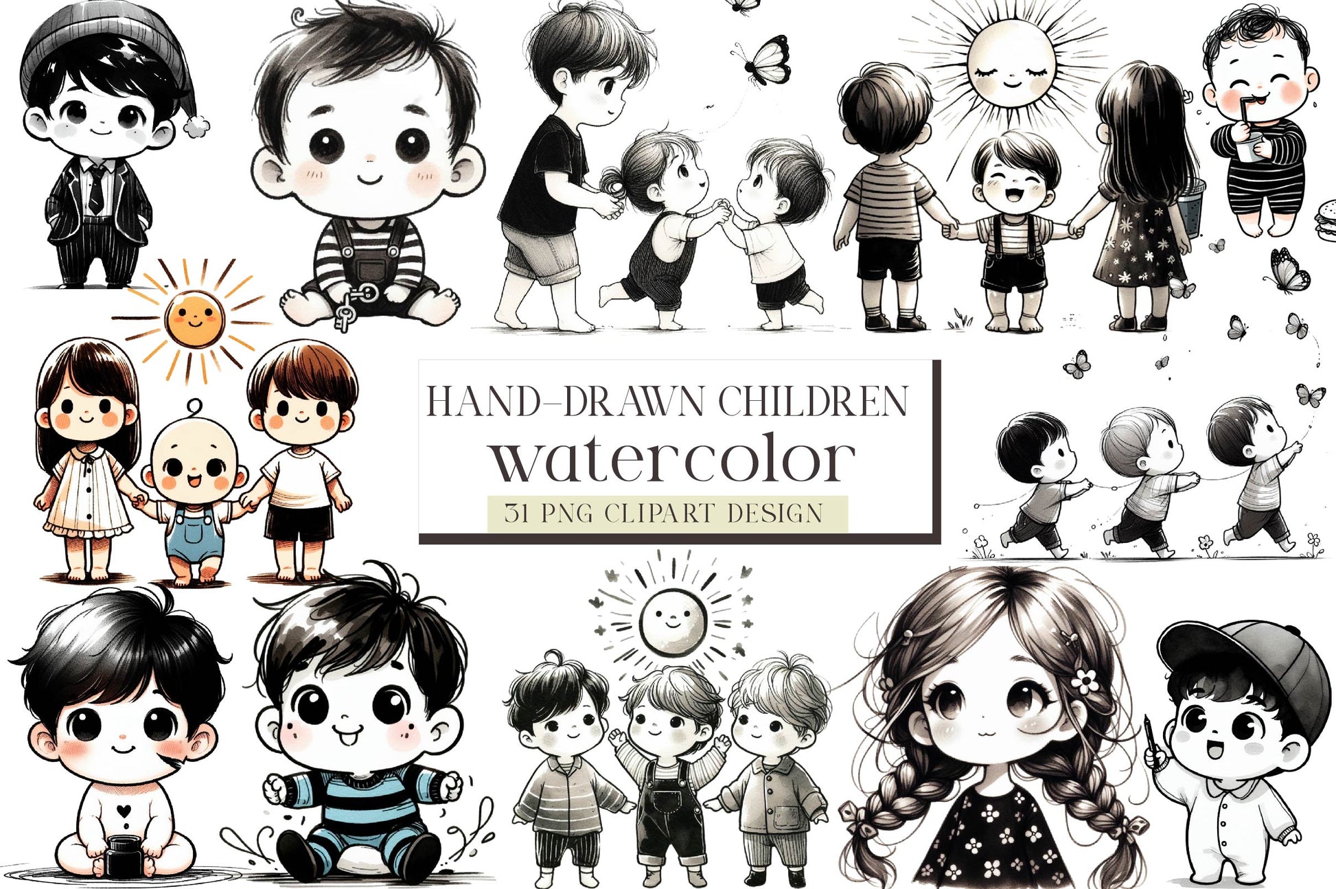Hand Drawn Children Clipart Bundle - CraftNest - Digital Crafting and Art