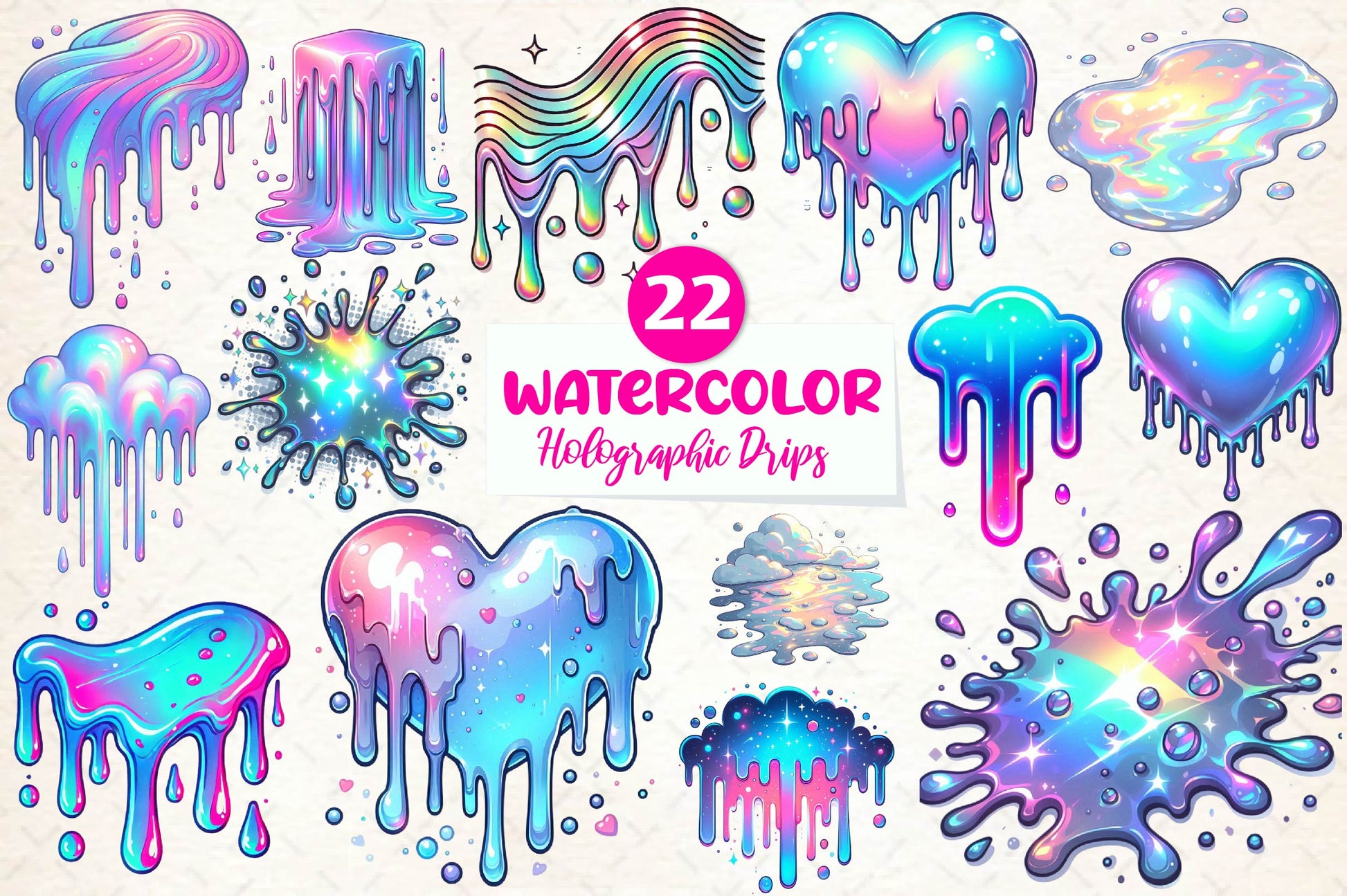 Holographic Drips And Splashes Clipart Bundle - CraftNest - Digital Crafting and Art