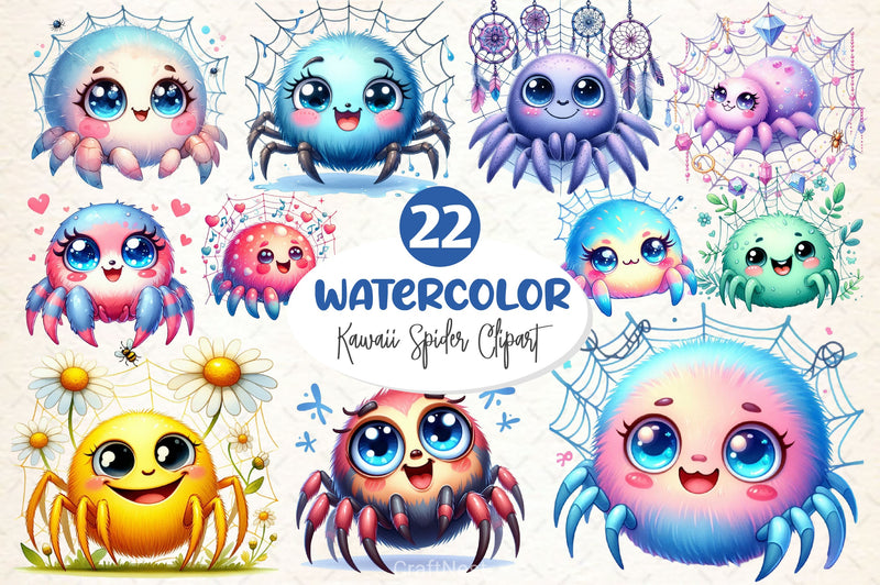 Kawaii Spider Clipart Bundle 2 - CraftNest - Digital Crafting and Art