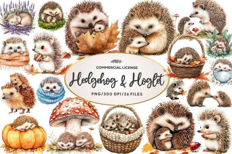 Hedgehog & Hoglet Clipart Bundle - CraftNest - Digital Crafting and Art