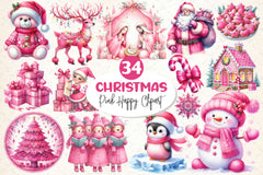 Pink Happy Christmas Clipart Bundle 1 - CraftNest - Digital Crafting and Art