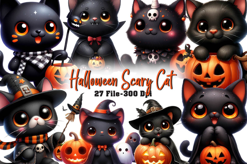 Funny Halloween Scary Cat Clipart Bundle - CraftNest - Digital Crafting and Art