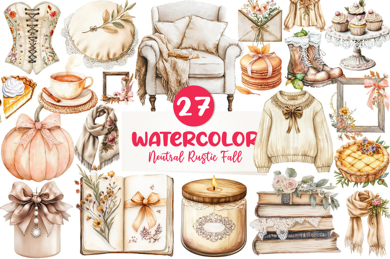Neutral Rustic Coquette Fall Clipart Bundle 1 - CraftNest - Digital Crafting and Art
