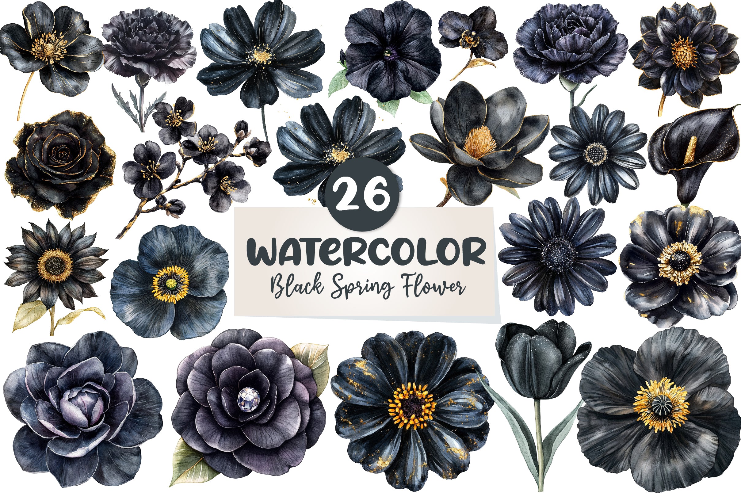 Glitter Luxury Black Spring Flower Clipart Bundle - CraftNest - Digital Crafting and Art